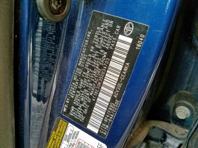 4T1BE30K35U034703 - 2005 TOYOTA CAMRY LE BLUE photo 10