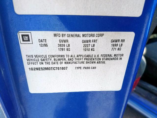 1G2NE52M0TC761607 - 1996 PONTIAC GRAND AM S BLUE photo 10