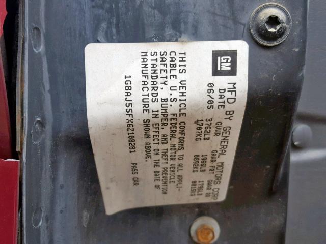 1G8AJ55FX6Z108281 - 2006 SATURN ION LEVEL RED photo 10