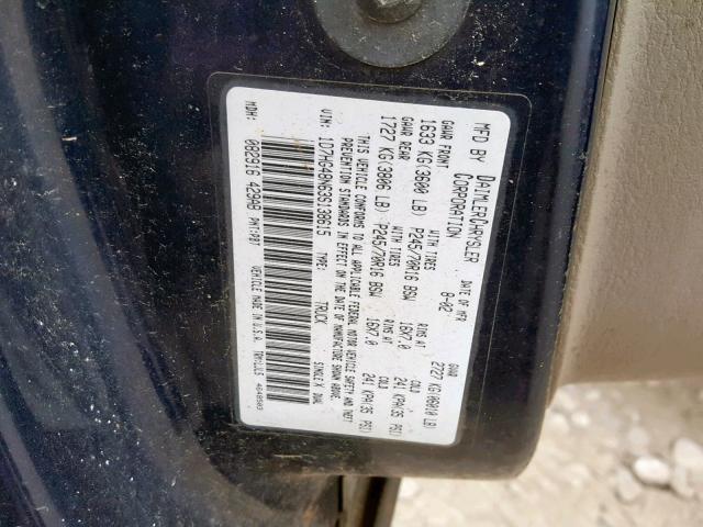 1D7HG48N63S138615 - 2003 DODGE DAKOTA QUA BLUE photo 10