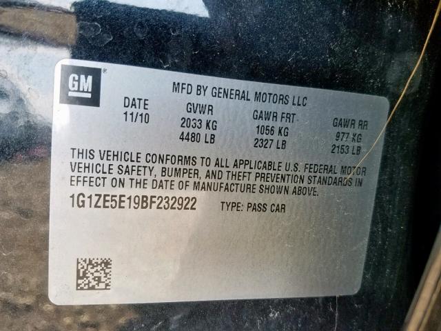 1G1ZE5E19BF232922 - 2011 CHEVROLET MALIBU LTZ შავი ფოტო 10