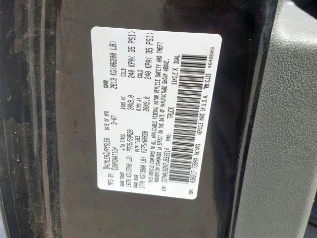 1D7HA162X7J592614 - 2007 DODGE RAM 1500 S BLACK photo 10