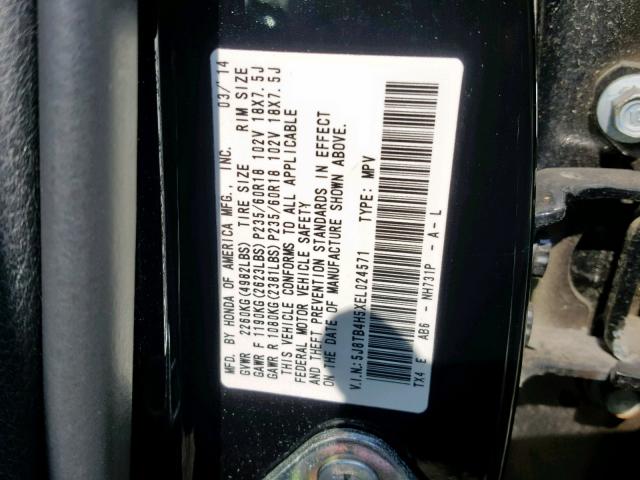 5J8TB4H5XEL024571 - 2014 ACURA RDX TECHNO BLACK photo 10