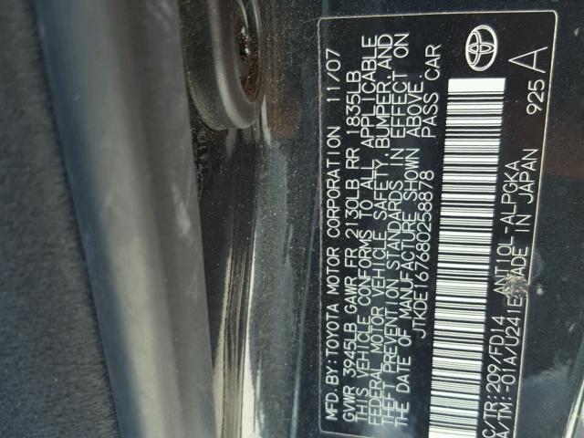 JTKDE167680258878 - 2008 TOYOTA SCION TC 黑色 照片 10