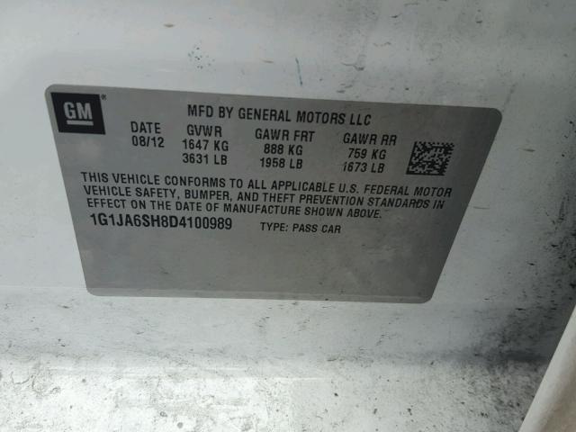 1G1JA6SH8D4100989 - 2013 CHEVROLET SONIC LS 白色 照片 10