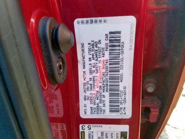 1NXBR32E76Z592745 - 2006 TOYOTA COROLLA CE RED photo 10