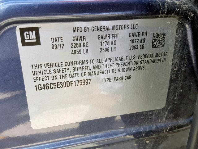 1G4GC5E30DF175997 - 2013 BUICK LACROSSE BLUE photo 10