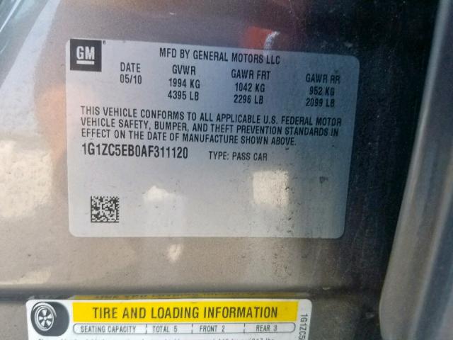 1G1ZC5EB0AF311120 - 2010 CHEVROLET MALIBU 1LT 米色 照片 10