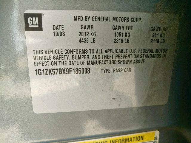 1G1ZK57BX9F186008 - 2009 CHEVROLET MALIBU LTZ ნაცრისფერი ფოტო 10