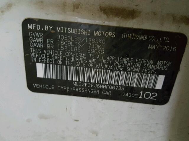 ML32F3FJ6HHF06735 - 2017 MITSUBISHI MIRAGE G4 WHITE photo 10