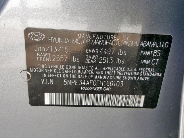 5NPE34AF0FH166103 - 2015 HYUNDAI SONATA SPO SILVER photo 10