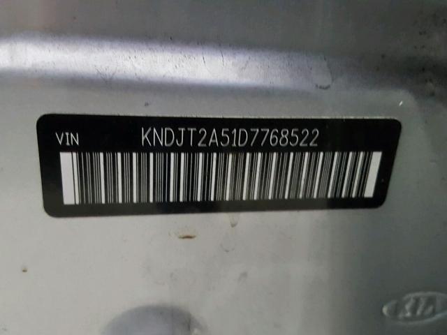 KNDJT2A51D7768522 - 2013 KIA SOUL SILVER photo 10