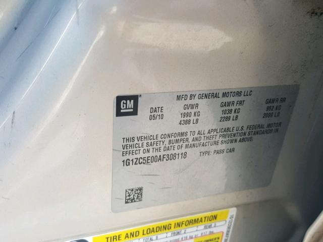 1G1ZC5E00AF308118 - 2010 CHEVROLET MALIBU 1LT 金色 照片 10