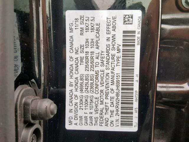 2HKRW2H86JH699151 - 2018 HONDA CR-V EXL BLACK photo 10