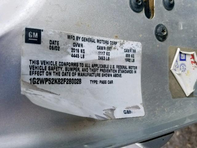 1G2WP52K82F280028 - 2002 PONTIAC GRAND PRIX SILVER photo 10