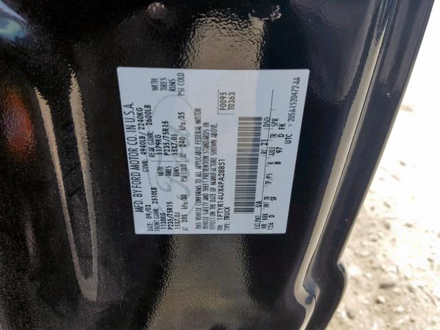 1FTYR14UX4PA28851 - 2004 FORD RANGER SUP BLACK photo 10