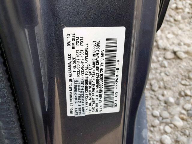 5FNRL5H66EB029726 - 2014 HONDA ODYSSEY EX GRAY photo 10