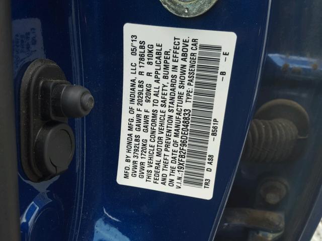 19XFB2F96DE048833 - 2013 HONDA CIVIC EXL BLUE photo 10