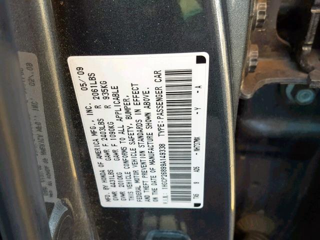 1HGCP26899A149338 - 2009 HONDA ACCORD EXL GRAY photo 10