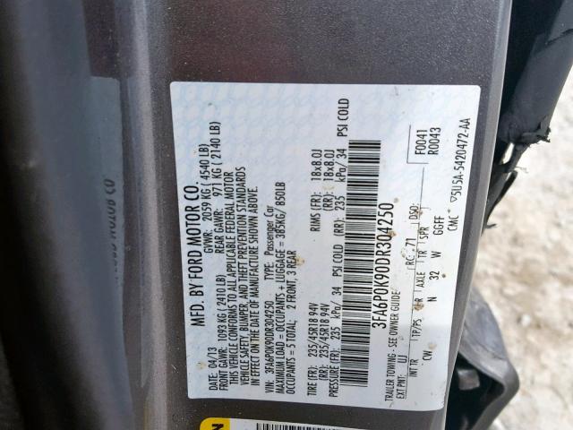 3FA6P0K90DR304250 - 2013 FORD FUSION TIT GRAY photo 10