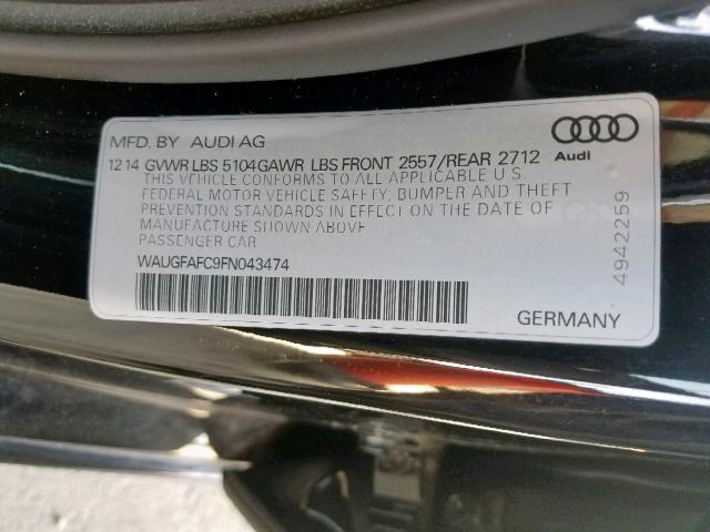 WAUGFAFC9FN043474 - 2015 AUDI A6 PREMIUM BLACK photo 10