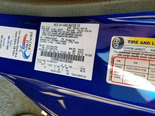 1ZVBP8CF6D5282685 - 2013 FORD MUSTANG GT BLUE photo 10