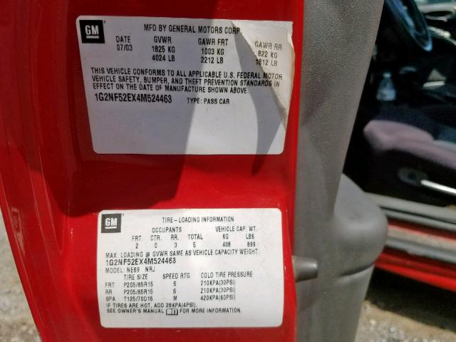 1G2NF52EX4M524463 - 2004 PONTIAC GRAND AM S RED photo 10