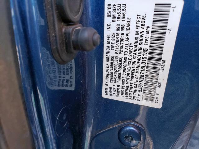 5J6YH28718L015135 - 2008 HONDA ELEMENT EX BLUE photo 10