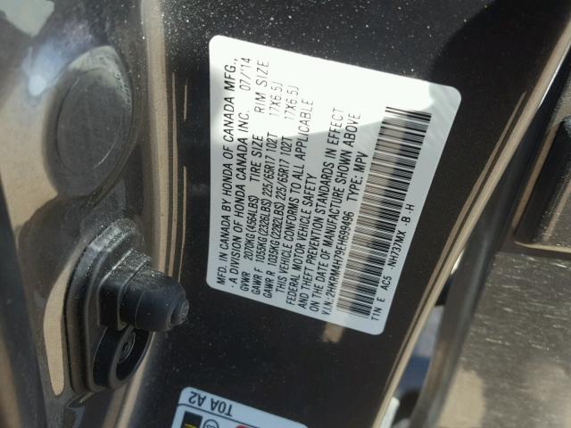 2HKRM4H79EH699496 - 2014 HONDA CR-V EXL CHARCOAL photo 10