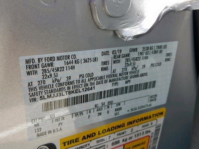 5LMJJ3LT8KEL12641 - 2019 LINCOLN NAVIGATOR ბეჟი ფოტო 10