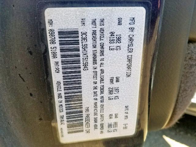 3C3EL55H1XT515843 - 1999 CHRYSLER SEBRING JX GRAY photo 10