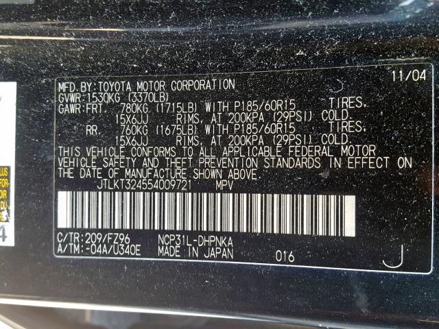 JTLKT324554009721 - 2005 TOYOTA SCION XB 黑色 照片 10