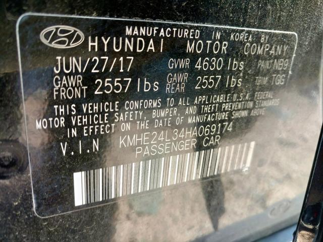 KMHE24L34HA069174 - 2017 HYUNDAI SONATA HYB BLACK photo 10