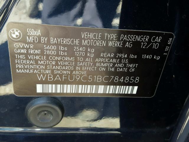 WBAFU9C51BC784858 - 2011 BMW 550 XI BLUE photo 10