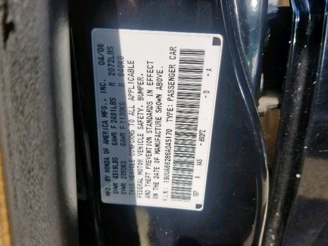 19UUA66286A045170 - 2006 ACURA 3.2TL BLACK photo 10