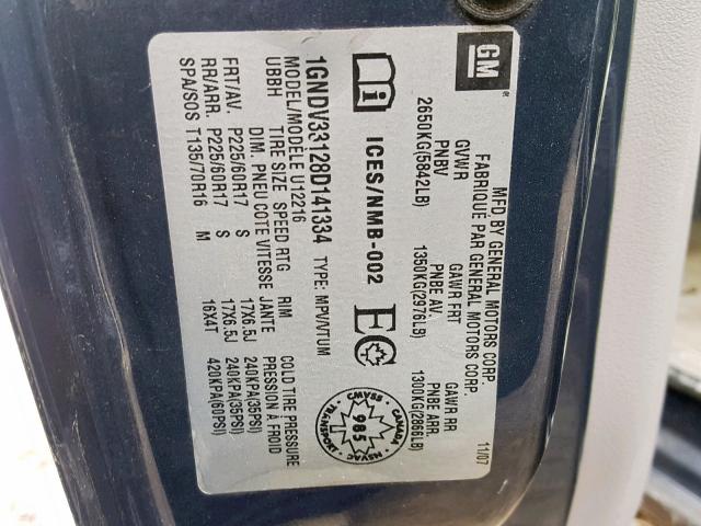 1GNDV33128D141334 - 2008 CHEVROLET UPLANDER L 蓝色 照片 10