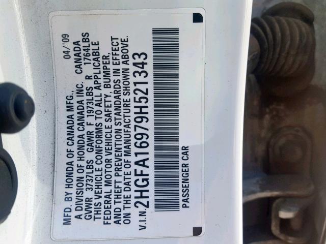 2HGFA16979H521343 - 2009 HONDA CIVIC EXL 白色 照片 10