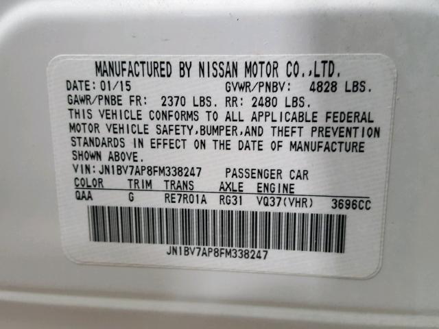 JN1BV7AP8FM338247 - 2015 INFINITI Q50 BASE WHITE photo 10