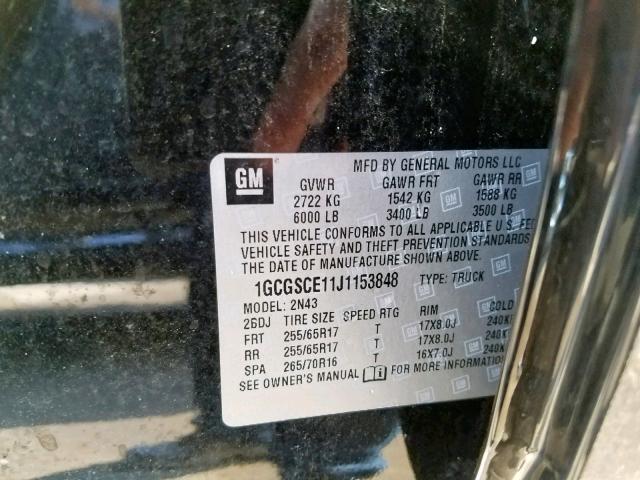 1GCGSCE11J1153848 - 2018 CHEVROLET COLORADO L BLACK photo 10