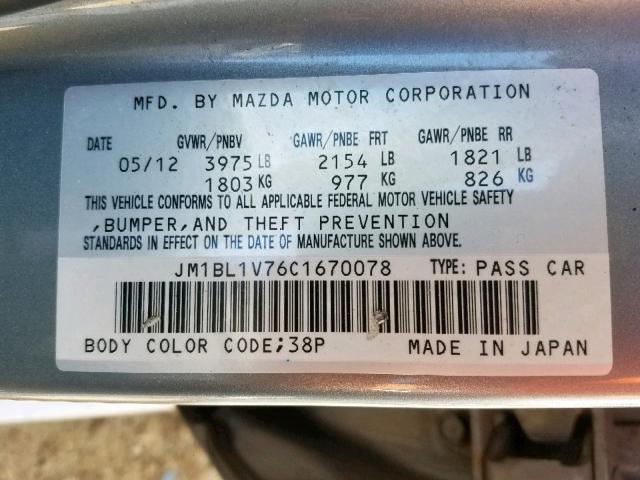 JM1BL1V76C1670078 - 2012 MAZDA 3 I SILVER photo 10