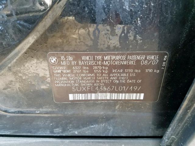 5UXFE43567L017497 - 2007 BMW X5 3.0I BLACK photo 10