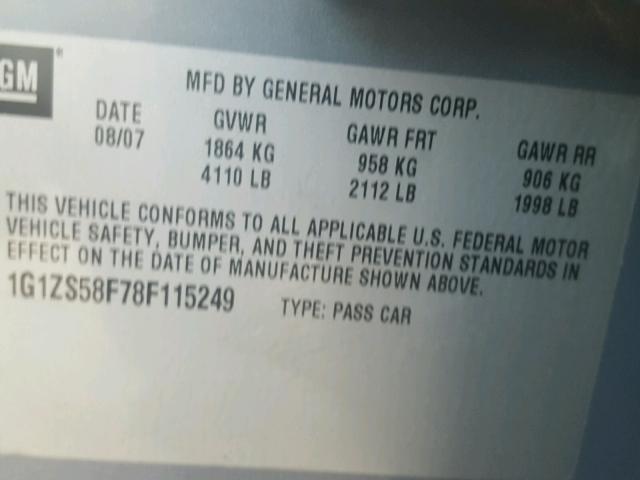 1G1ZS58F78F115249 - 2008 CHEVROLET MALIBU LS SILVER photo 10