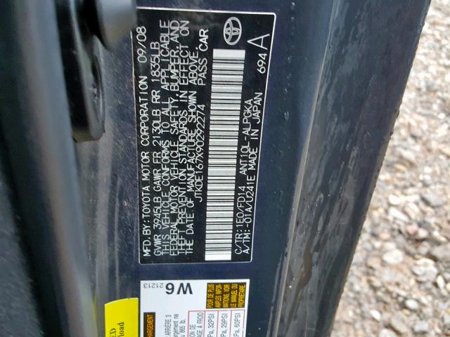 JTKDE167X90292274 - 2009 TOYOTA SCION TC გრაფიტი ფოტო 10