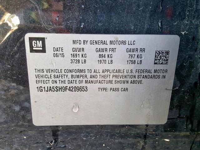 1G1JA5SH9F4209653 - 2015 CHEVROLET SONIC LS BLACK photo 10