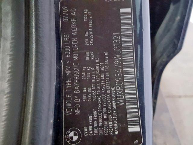 WBXPC93479WJ31321 - 2009 BMW X3 XDRIVE3 BLUE photo 10