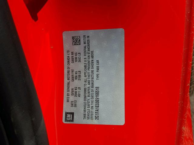 2G1FA1E33E9166518 - 2014 CHEVROLET CAMARO LS RED photo 10