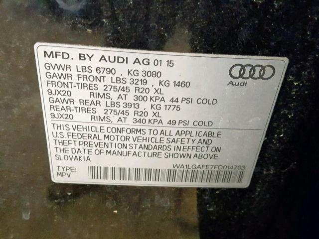 WA1LGAFE7FD014703 - 2015 AUDI Q7 PREMIUM BLACK photo 10