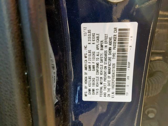 1HGCR2F89DA031826 - 2013 HONDA ACCORD EXL BLACK photo 10