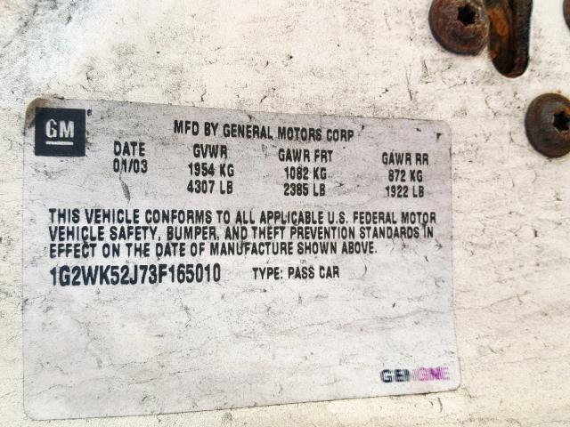 1G2WK52J73F165010 - 2003 PONTIAC GRAND PRIX WHITE photo 10