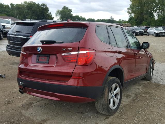 5UXWX5C51CL728826 - 2012 BMW X3 XDRIVE2 MAROON photo 4